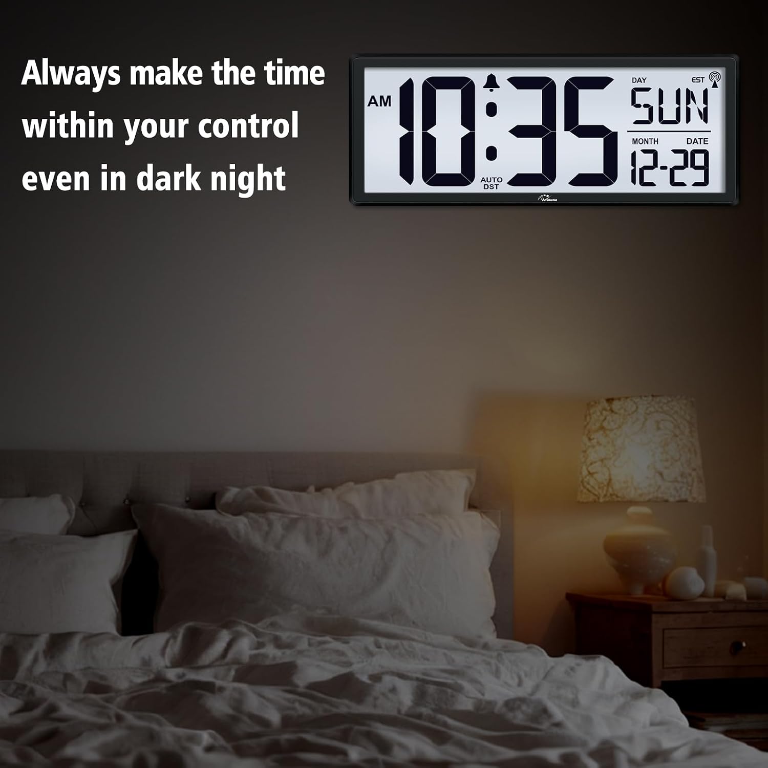14.5'' Atomic Clock With Backlight, Large Digital Wall Clock Battery Operated, Large Display With Temperature And Date, Easy To Read And Set Digital Wall Clock, Auto Dst