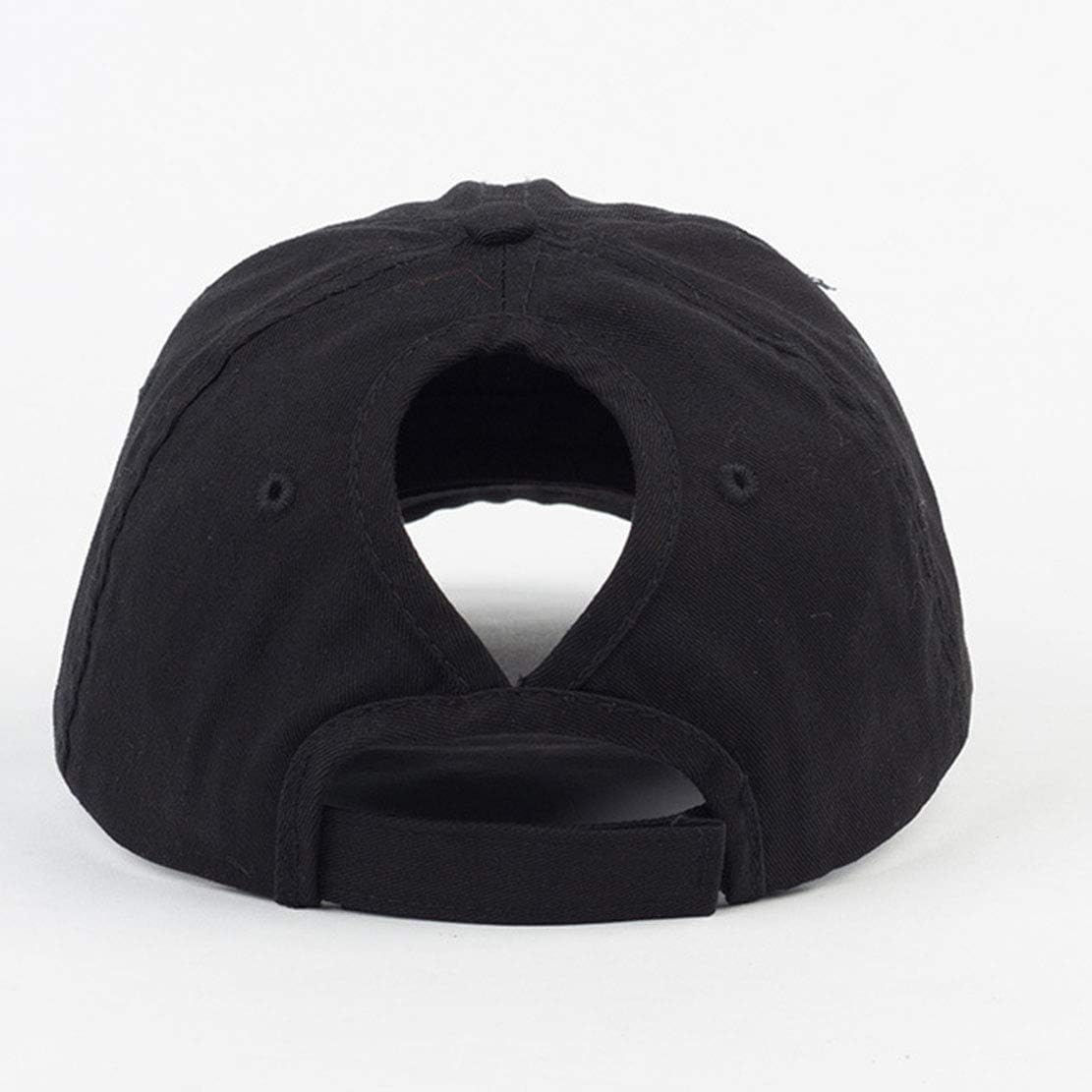 Ponytail Baseball Hat Distressed Retro Washed Womens Twill Black+white