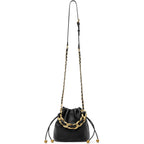DORIS&JACKY Small Top Handle Bucket Bag, Designer Lambskin Drawstring Crossbody Purse with Chunky Chain Tote Strap