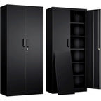 Yizosh Metal Garage Storage Cabinet with 2 Doors and 5 Adjustable Shelves - 71" Steel Lockable File Cabinet,Locking Tool Cabinets for Office,Home,Garage,Gym,School (Black)