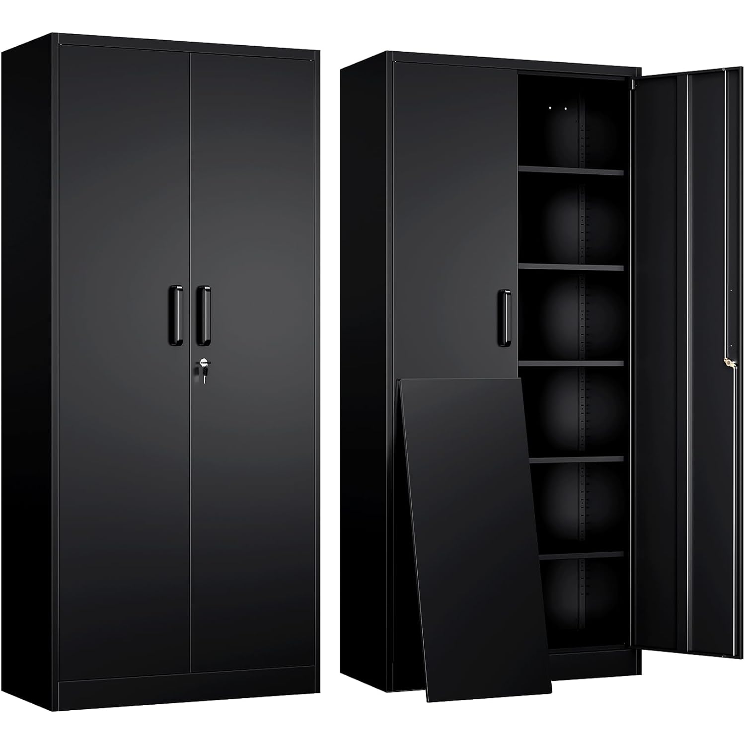 Yizosh Metal Garage Storage Cabinet with 2 Doors and 5 Adjustable Shelves - 71" Steel Lockable File Cabinet,Locking Tool Cabinets for Office,Home,Garage,Gym,School (Black)