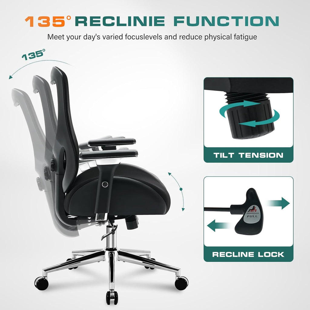 750Lbs Big And Tall Office Chair With Wide Thick Seat Cushion For Heavy People Ergonomic Computer Mesh Desk Chairs With 4D Armrests, Adjustable Lumbar Support For Adults 8 Hours Daliy Work