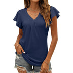 Women'S Summer Tops Ruffle Sleeve V Neck Tunic Shirts Business Casual Flowy Blouses For Women