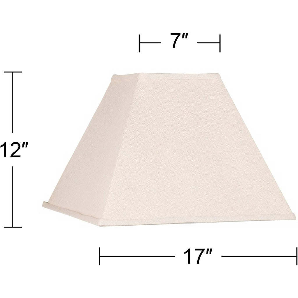 Set Of 2 Tapered Square Lamp Shade (Pre-Assembled) S Beige Large 7" Top X 17" Bottom X 13" Slant X 12 High Spider With Replacement Harp And Finial Fitting