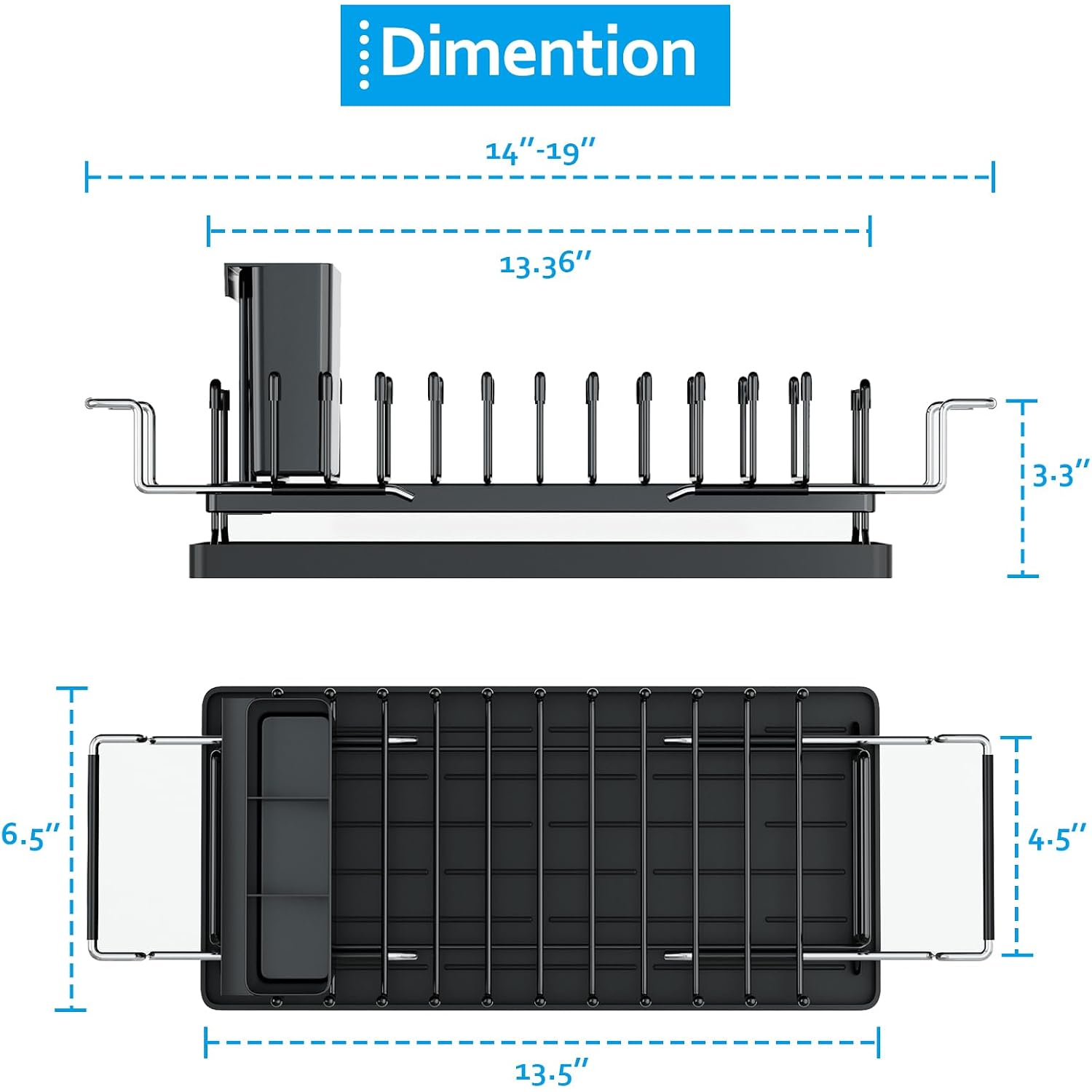 Sink Dish Drying Rack - Expandable Small Dish Rack Over Sinks With Silicone Drying Tray, Dish Drainer For Kitchen Counter With Cutlery Holder, Drying Rack Fit For 14’’-19’’ Kitchen Sink