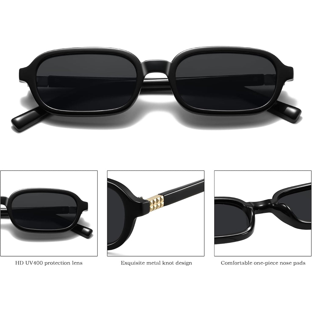 Retro Rectangle Sunglasses for Women Men Trendy Vintage Small Square Sun Glasses 90s Fashion Cute Sunnies CL010 Black Frame/Black Lens+tortoise Frame/Brown Lens