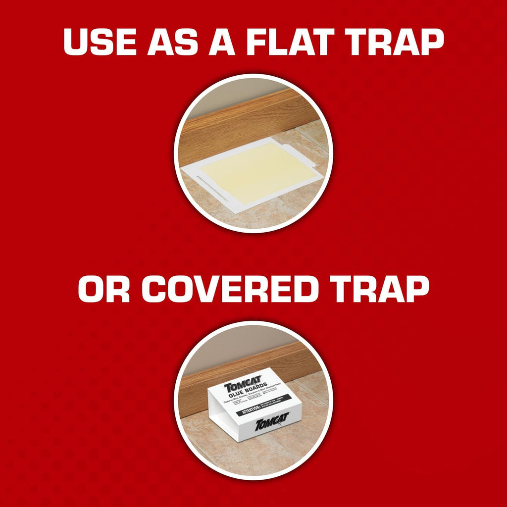 Tomcat Glue Boards With Eugenol For Enhanced Stickiness, 4 Boards | Sticky Traps For Mice, Cockroaches & Insects, Flat Or Covered Use, Ready-To-Use
