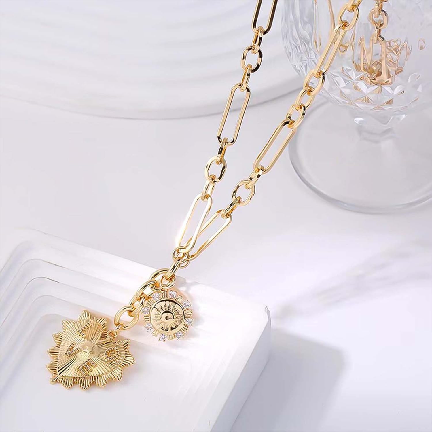 HETICA Chunky Gold-Plated Necklace for Women Heart Pendants Necklace Sun Flower Necklace Fashion Hip Hop Choker Gift
