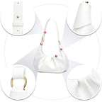 KKXIU Shoulder Bag Crescent Handbag Ruched Purse Underarm Bag Mini Hobo for Women,Detachable Gold Chain Crossbody Bag
