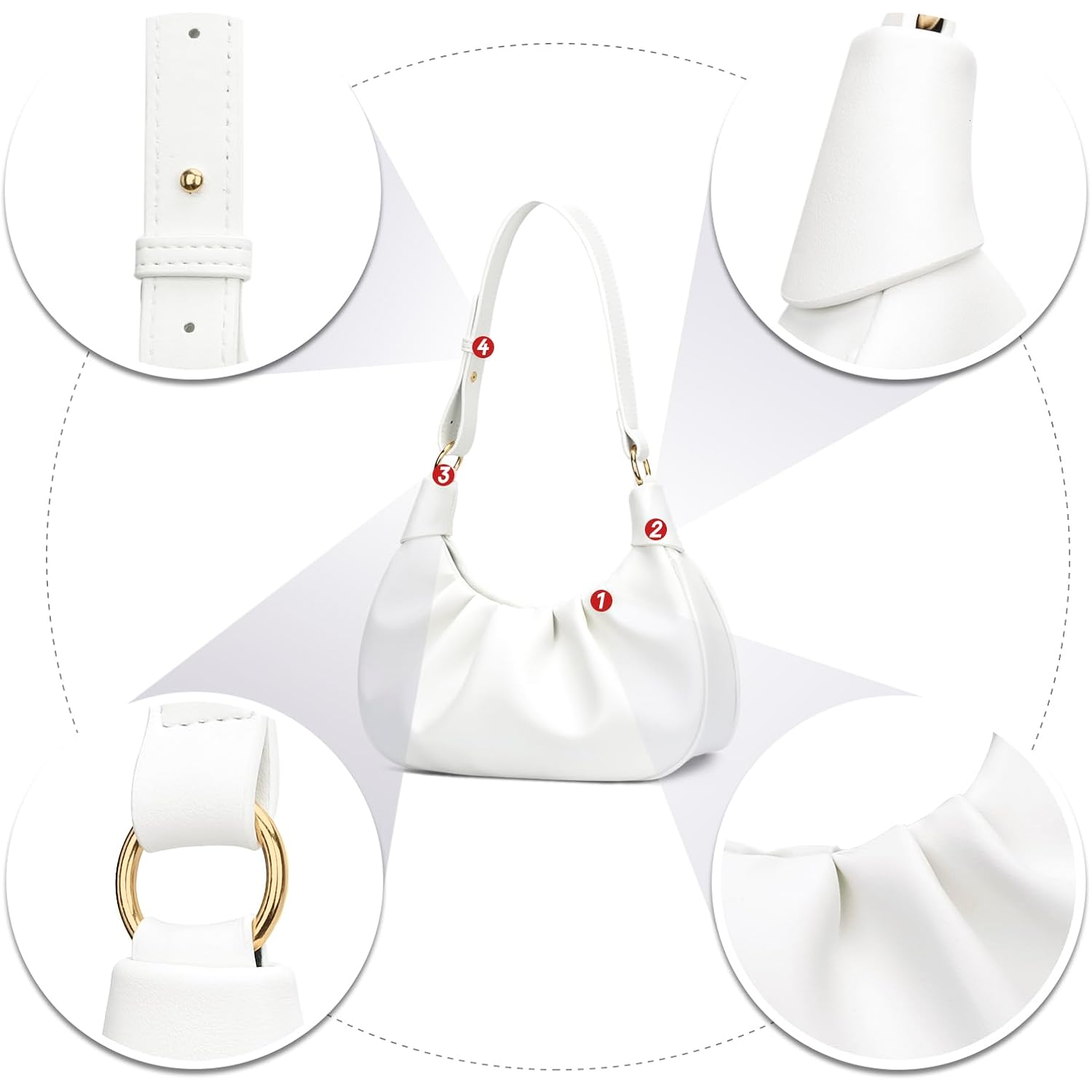 KKXIU Shoulder Bag Crescent Handbag Ruched Purse Underarm Bag Mini Hobo for Women,Detachable Gold Chain Crossbody Bag