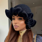Crochet Bucket Hat for Womens Knitted Hat Trendy Fisherman Hat Foldable Handmade Bucket Cap for Travel Daily Wear A-pure Black