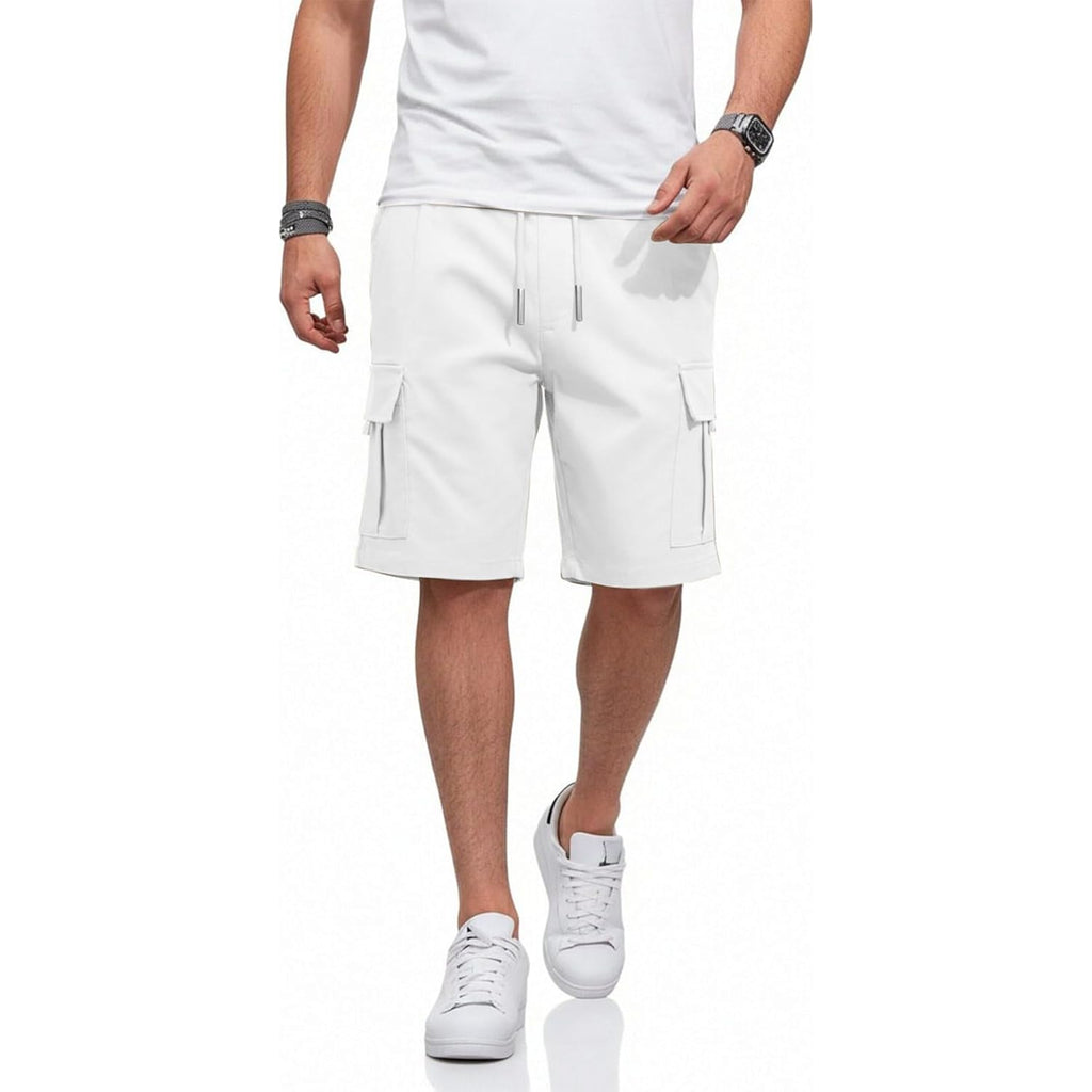 Hungson Mens Cargo Shorts Drawstring Classic Chino Stretch 9" Inseam Short With 6 Pockets