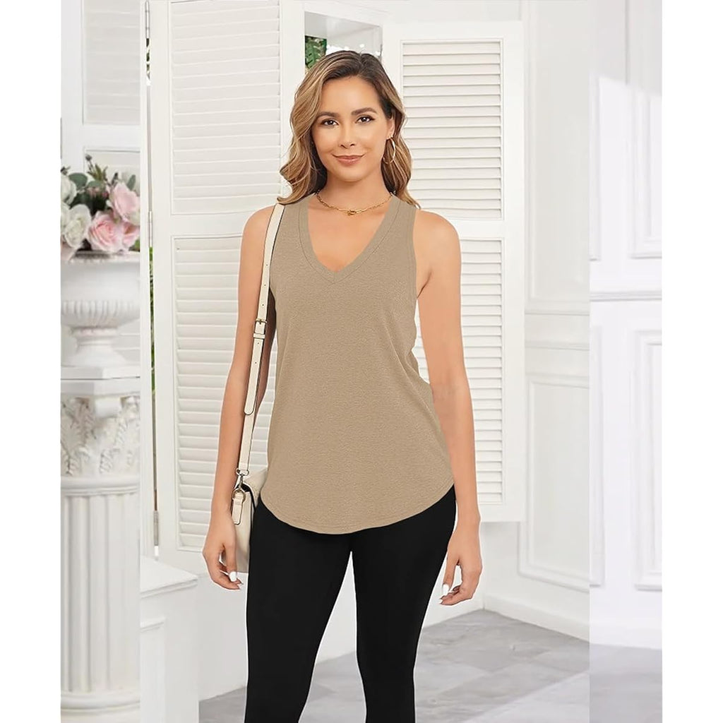 Smile Fish Women Summer Deep V Neck Tank Top Loose Fit Flowy Sleeveless Shirt