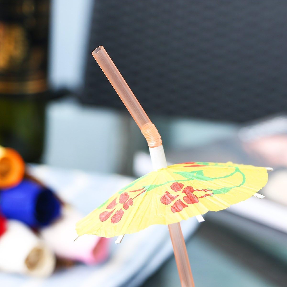 Alink 50 Umbrella Parasol Drinking Straws, Hawaiian Beach Cocktail Luau Party Decorations Supplies