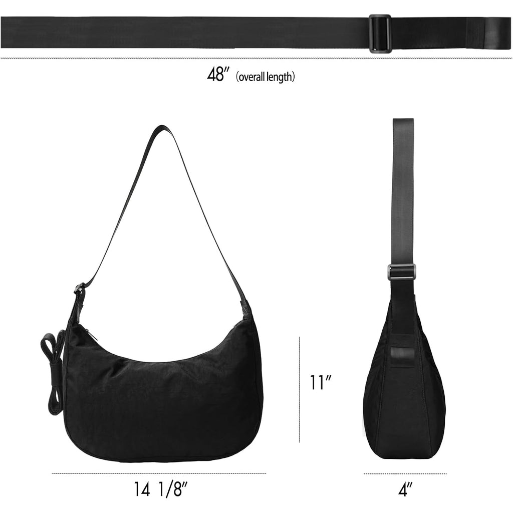 Medium Nylon Crossbody Crescent Bag: Slouchy Style Shoulder Casual With Adjustable Strap