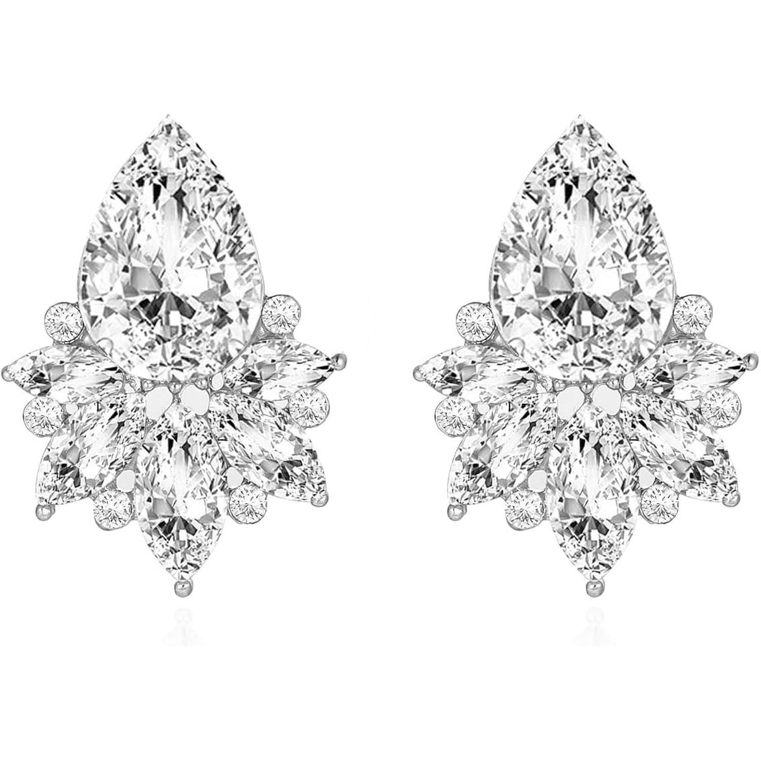 Vintage Rhinestone Earrings Fancy Crystal Cluster Drop Earrings Art Deco Earrings for Women