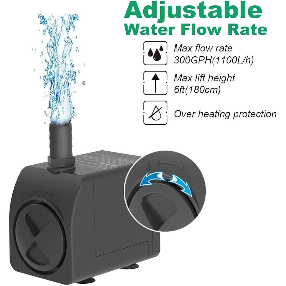 Submersible Pump 300Gph Ultra Quiet With Over Heating Protection 6Ft High Lift For Fountains, Hydroponics, Ponds, Aquariums & More…