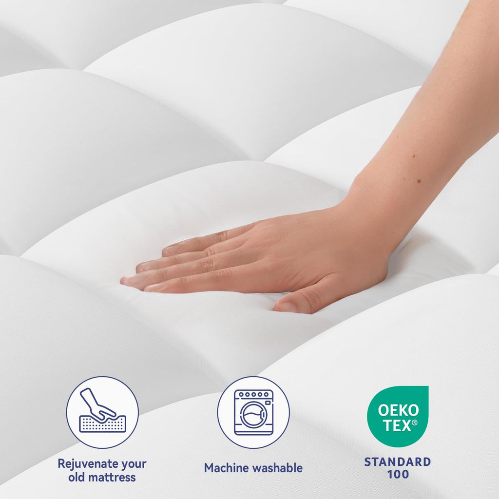 ELEMUSE Queen Mattress Topper for Back Pain, Extra Thick Mattress Pad Cover, Plush Soft Pillowtop with Elastic Deep Pocket, Overfilled Down Alternative Filling