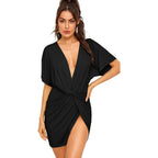 Floerns Women'S Deep V Neck Twisted Plunging High Slit Mini Party Dress