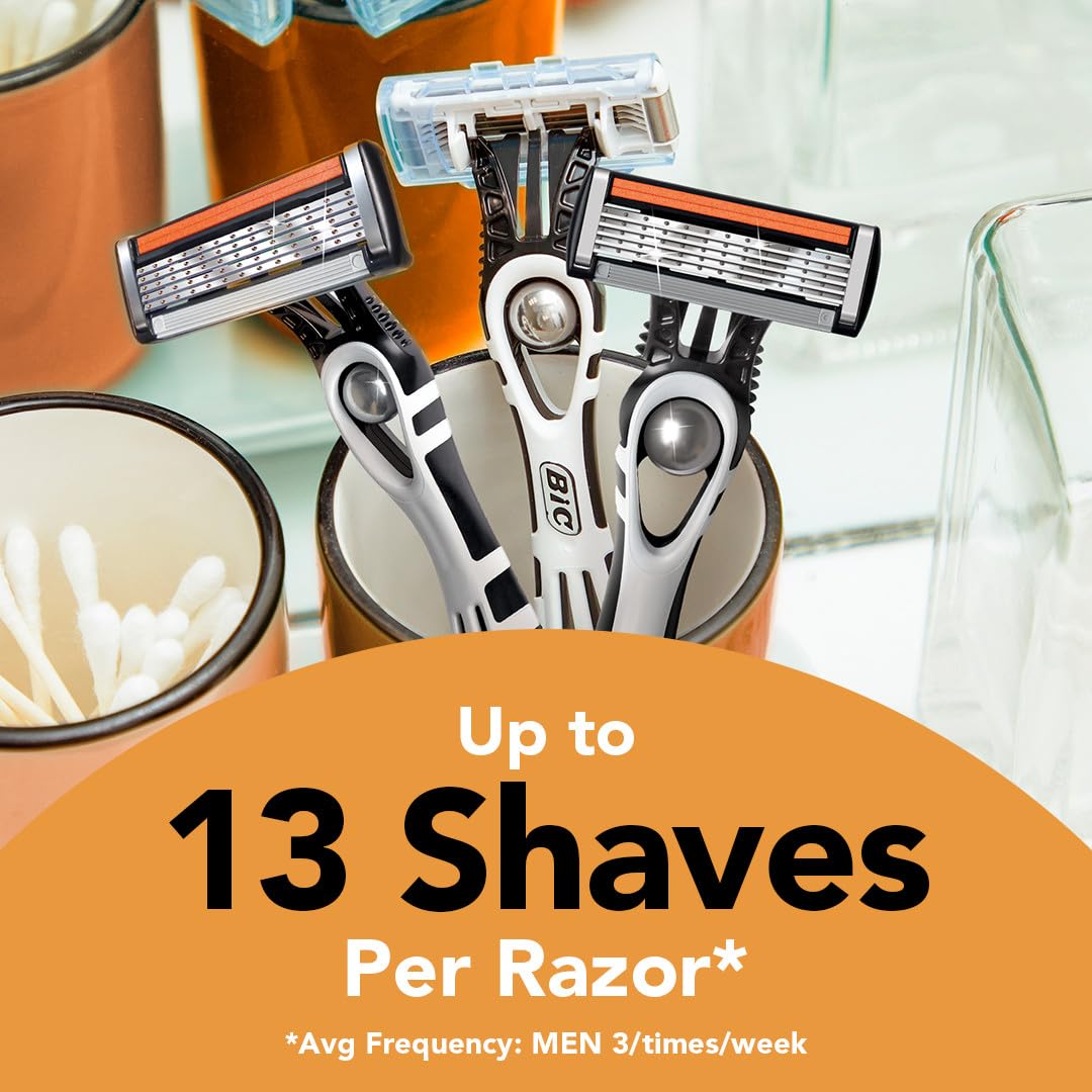 BIC Flex 5 Men's Disposable 5-Blade Razors, Pivoting Head and Precision Edging Blade, 4-Pack