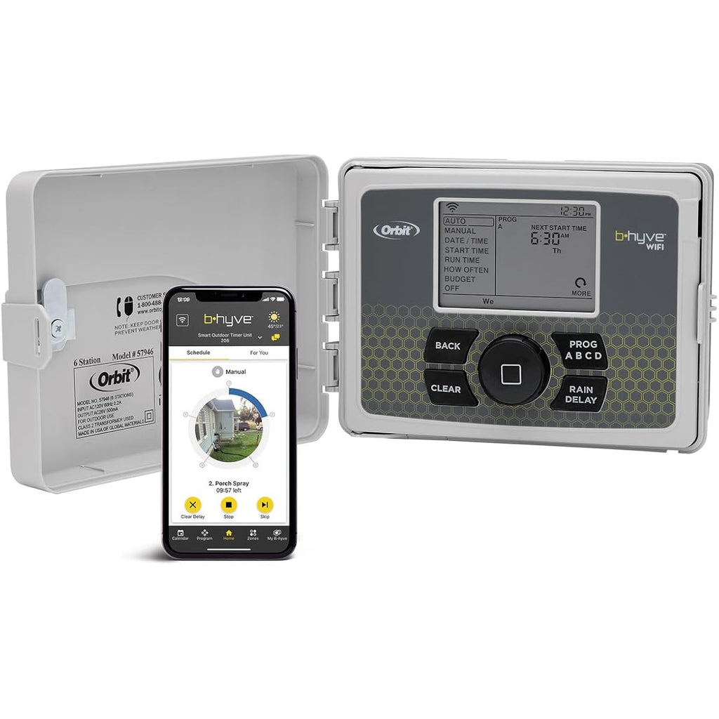 Orbit B-Hyve Smart Indoor/Outdoor Sprinkler Controller - 6-Zone - App Controlled Smart Controller With Custom Irrigation Schedules - Weatherproof Multi-Zone Sprinkler System - 57946