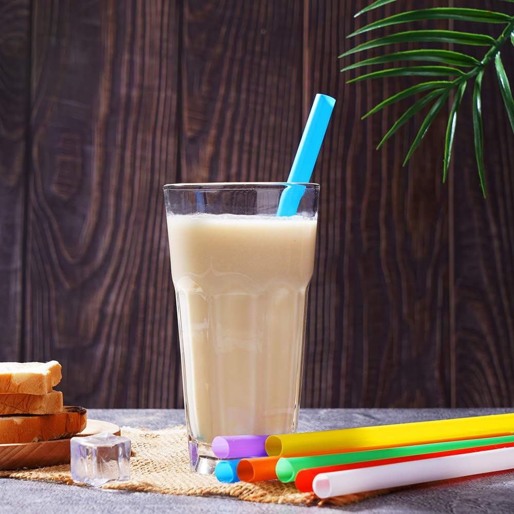 200 Pcs Jumbo Smoothie Straws,Colorful Disposable Plastic Large Wide-Mouthed Milkshake Straw (0.43" Diameter And 8.2" Long) 8 Colors Mixed