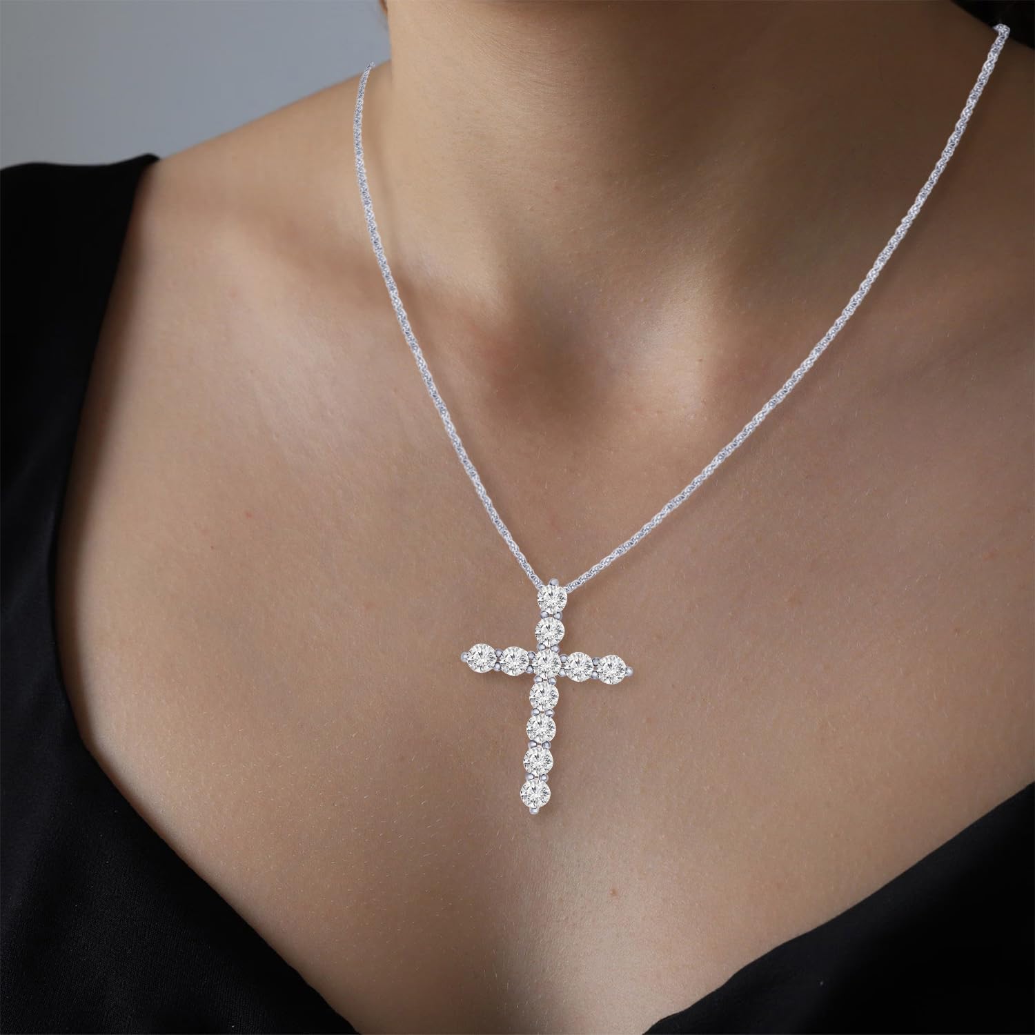 0.5 to 10 Carat 14K White Gold Round Shape Diamond Cross Pendant Necklace Value Collection 16" Gold Chain