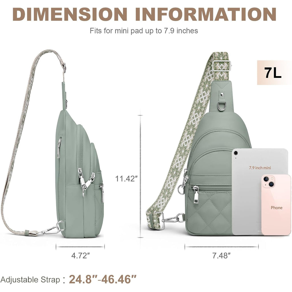 SYTRAH Sling Bag for Women, Anti-Theft RFID Crossbody Bag Nylon Sling Purse for Travel, Puffy Small backpack for Daily Hiking Sports Green