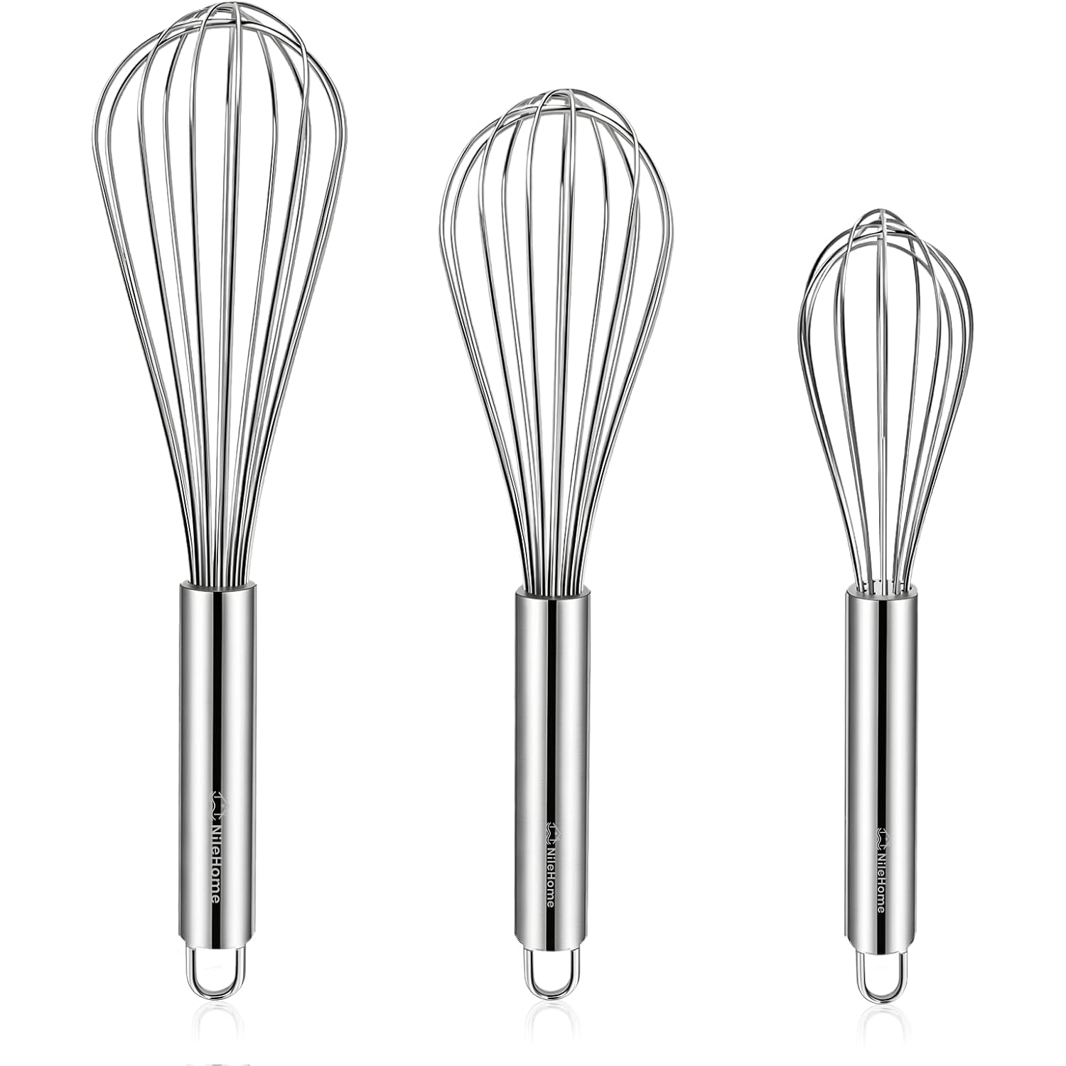 Stainless Steel Whisk Set 8" 10" 12" Kitchen Whisk Balloon Whisk Kitchen Wisk Wire Whisks For Cooking, Whisking, Blending, Beating, Stirring-3 Pack…