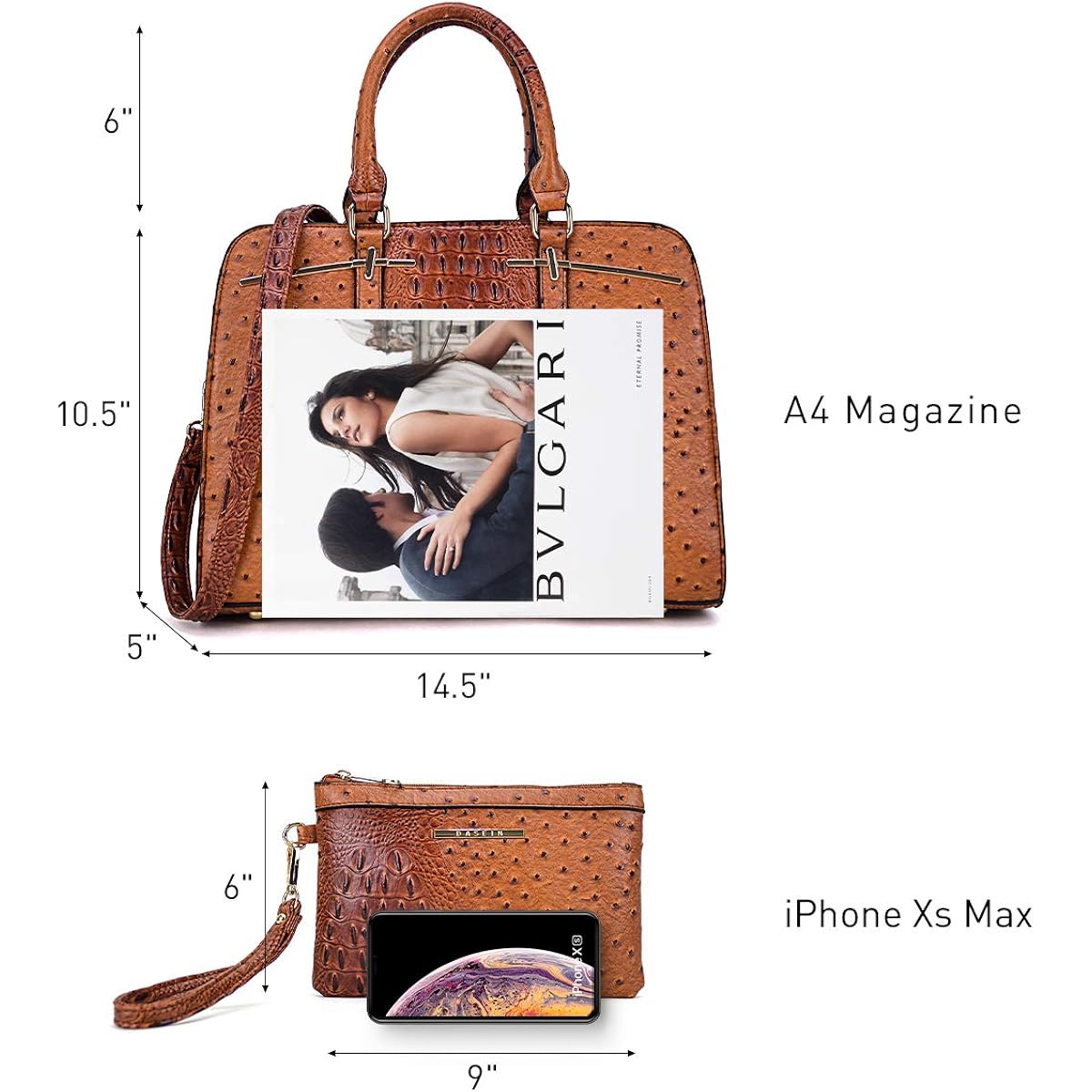 Women Handbag Wallet Tote Shoulder Hobo Bag Top Handle Satchel Purse Set 2Pcs With 3 Compartments