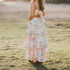 Abyovrt Women Floral Maxi Dress Sleeveless Bow Back Tiered Boho Flowy Long Dresses Summer Fall