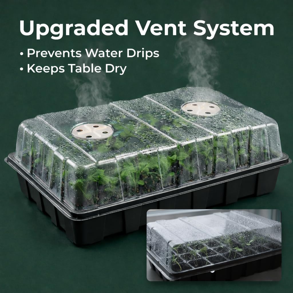 Gardzen 5-Set Seed Starter Tray Kits, Durable Plant Germination Trays With Humidity Vented Domes And Bases, Ideal For Seed Starting, Indoor Gardening, And Greenhouse (Total 200 Cells)