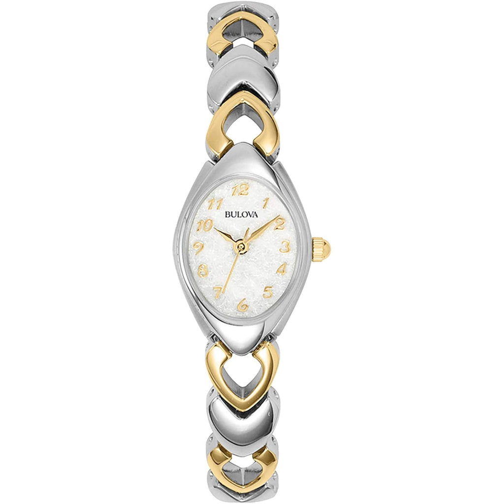 Bulova Ladies 3 Hand Quartz Classic, Stainless Steel Case And Stainless Steel Heart Link Bracelet