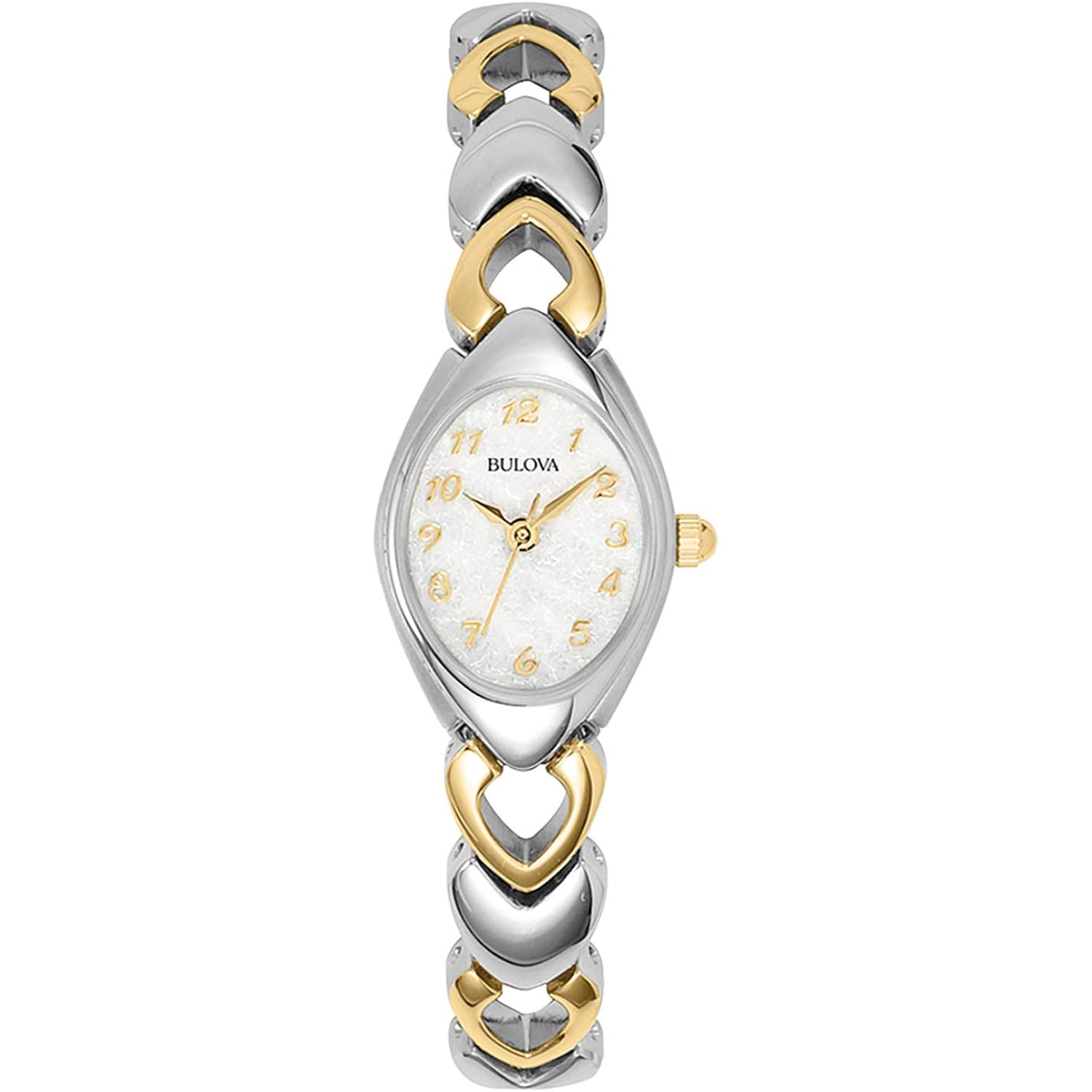 Bulova Ladies 3 Hand Quartz Classic, Stainless Steel Case And Stainless Steel Heart Link Bracelet