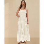 Gacaky Summer Dress For Women Casual Lace Floral Embroidered Bohemian Maxi Dress Flowy A Line Beach Long Dresses