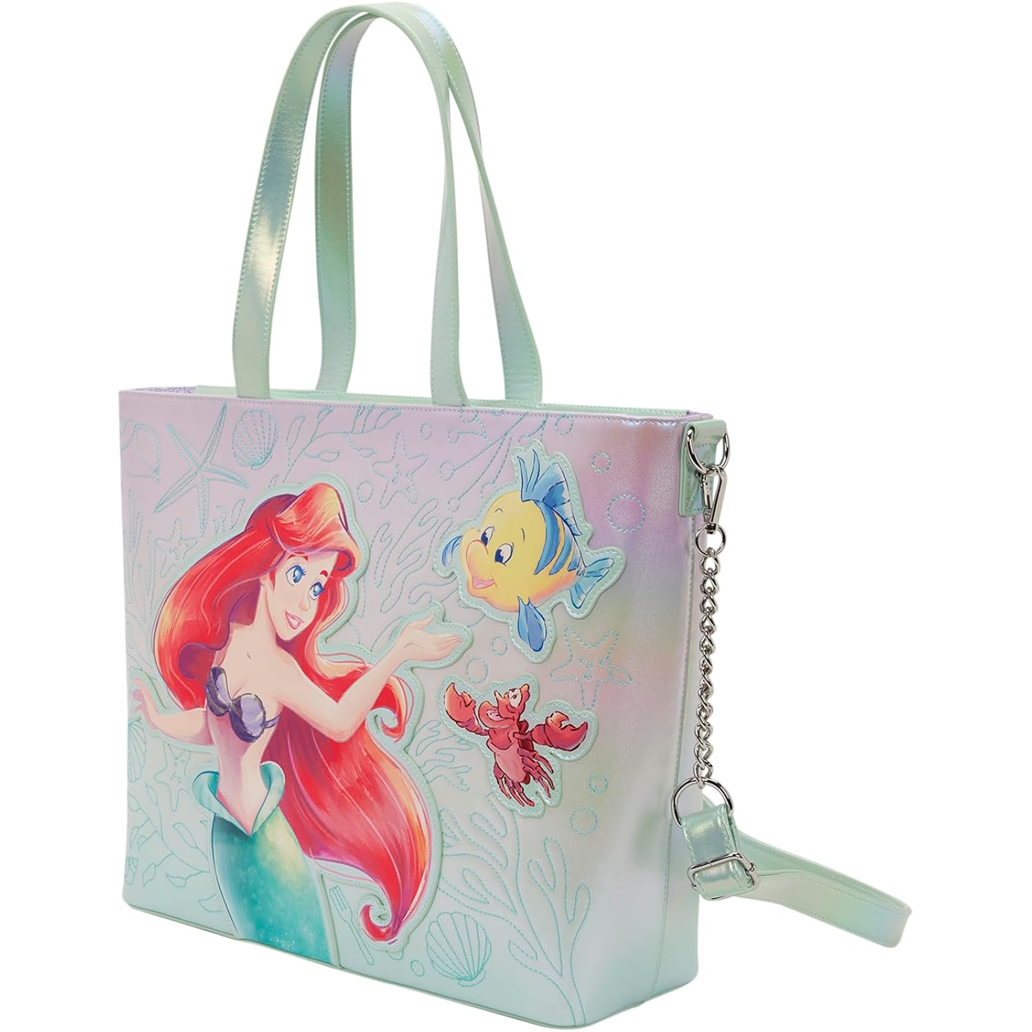 Loungefly The Little Mermaid Ariel, Flounder, & Sebastian Tote Bag With Coin Bag