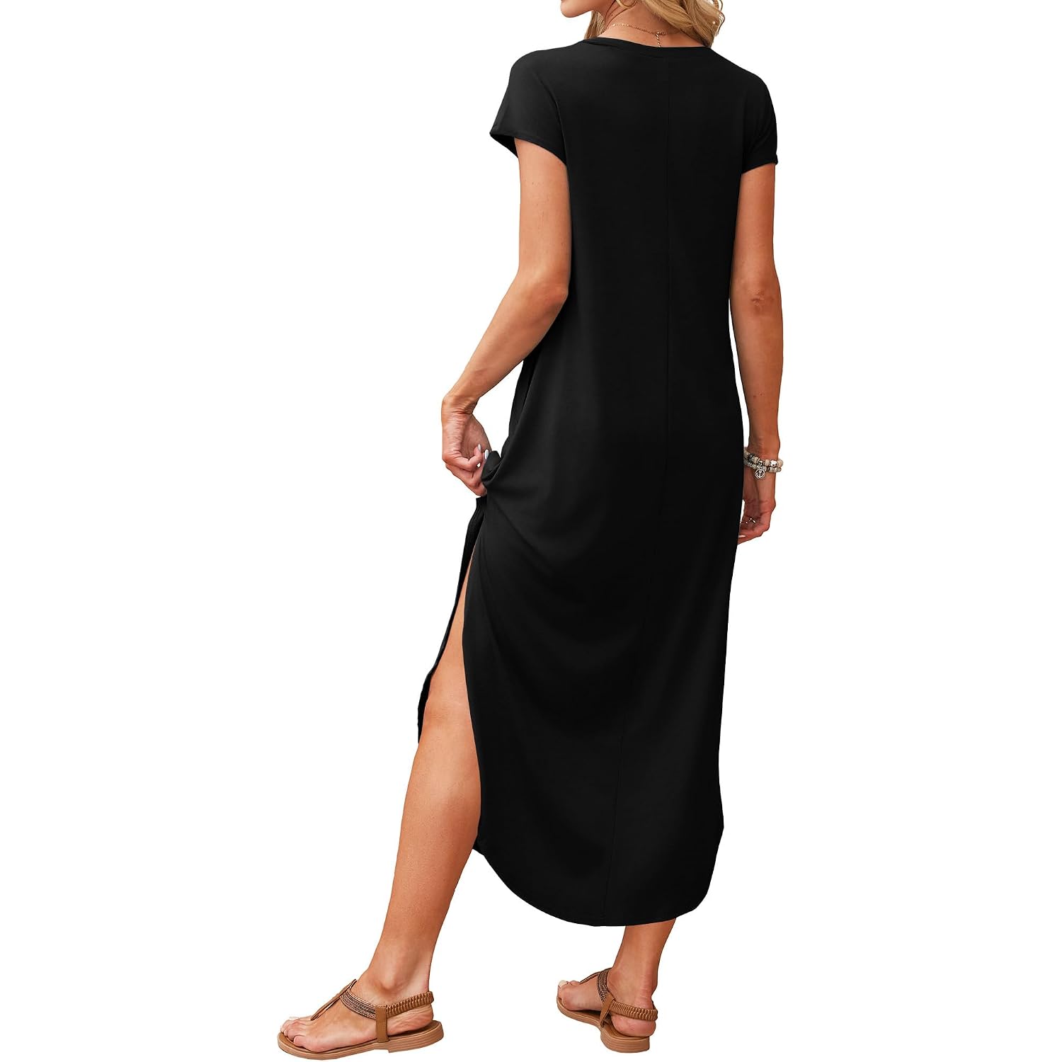 Rumia Summer Maxi Dresses For Women Cap Sleeve Long Sundress With Pockets