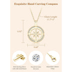 Compass Necklace for Women, 925 Sterling Silver Pendant Jewelry Cubic Zirconia Unisex Senior High School College for Masters Degree Graduation Birthday Christmas Ideas Gift