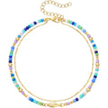 KELORIS PATH Layered Ankle Bracelets for Women, Beaded Anklets with 14K Gold Fish Adjustable Summer Waterproof Handmade Jewelry
