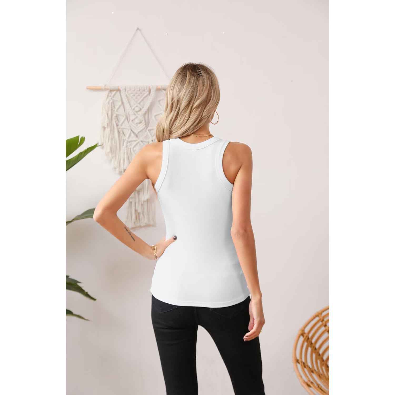 VICHYIE Women Tank Tops Summer Sleeveless Basic Cami Top Shirt Slim Knit Ribbed Racerback Blouses