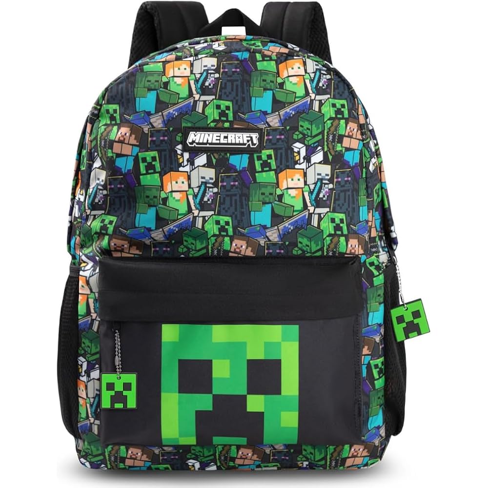 Minecraft Steve & Creeper Multicolour Backpack | Graphic Print Zip-Up Bag For Back To School | Kids Carrying Books | Unisex Kids Merch