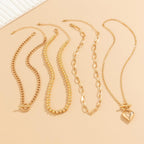 Otxas Layered Necklace for Women Non Tarnish Chunky Necklace Stack for Women Paperclip Chain Necklaces Retro Coin Medallion Heart Pendant Necklaces Chunky Jewelry Set