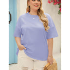Fisoew Women'S Plus Size T Shirts Oversized Tees Summer Half Sleeve Crew Neck Tunic Tops