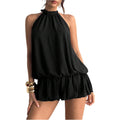 Floerns Women'S Y2K Summer Halter Dress Tie Open Back Sleeveless Ruffle Hem Bubble Going Out Mini Dresses
