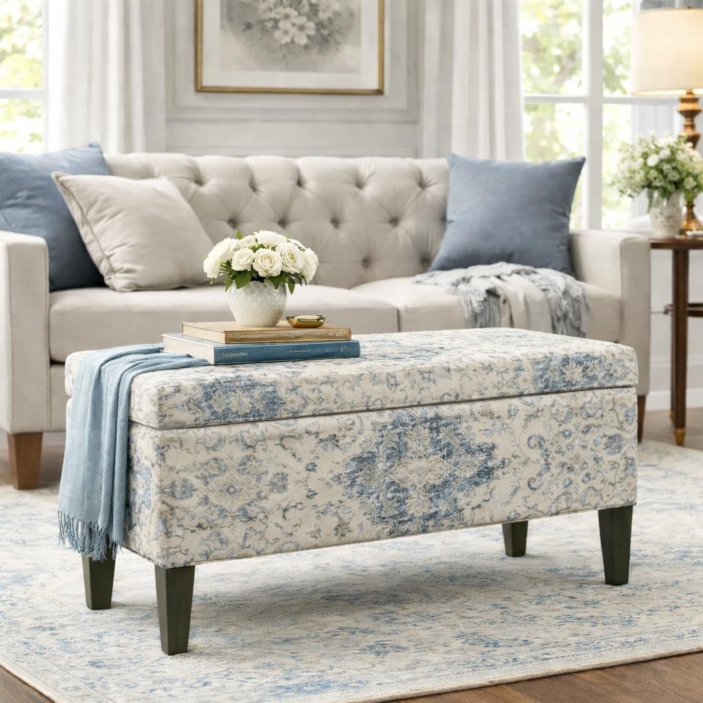 Homepop 36" Decorative Storage Bench - Antiqued Blue