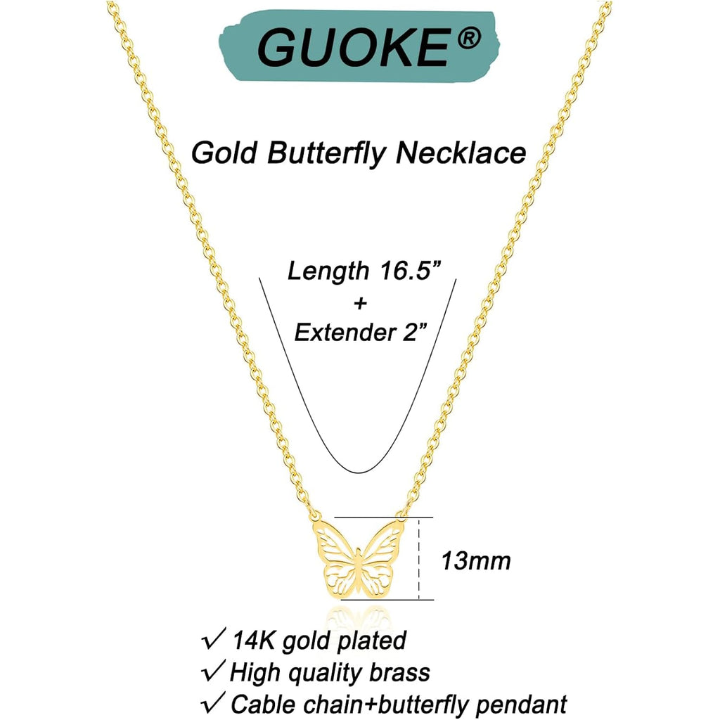 14K Gold Plated Dainty Pendant Butterfly Bead Boot Bee Baseball Flower Compass Airplane Heart Hummingbird Tree Necklace Simple Jewelry Gift for Women