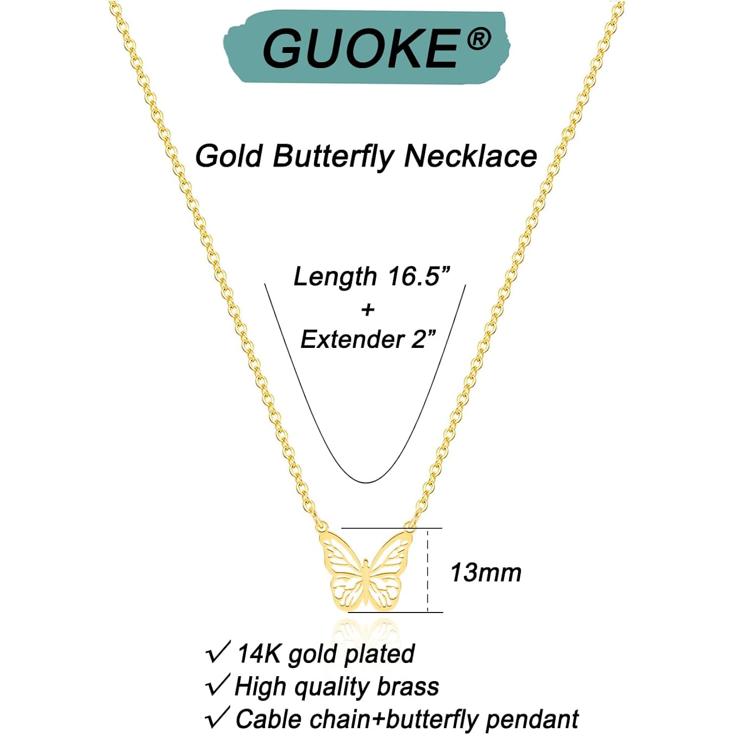 14K Gold Plated Dainty Pendant Butterfly Bead Boot Bee Baseball Flower Compass Airplane Heart Hummingbird Tree Necklace Simple Jewelry Gift for Women