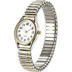 Jewelrywe Women'S Ultra Thin Easy Reader Watch With Elastic Strap Golden/Silver Tone Stretch Band Watches For Daily And Office