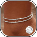 Sterling Silver Ankle Bracelets for Women 14K Gold Plated Anklets Adjustable Summer Beach Layered Waterproof Anklet for Women