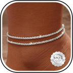Sterling Silver Ankle Bracelets for Women 14K Gold Plated Anklets Adjustable Summer Beach Layered Waterproof Anklet for Women